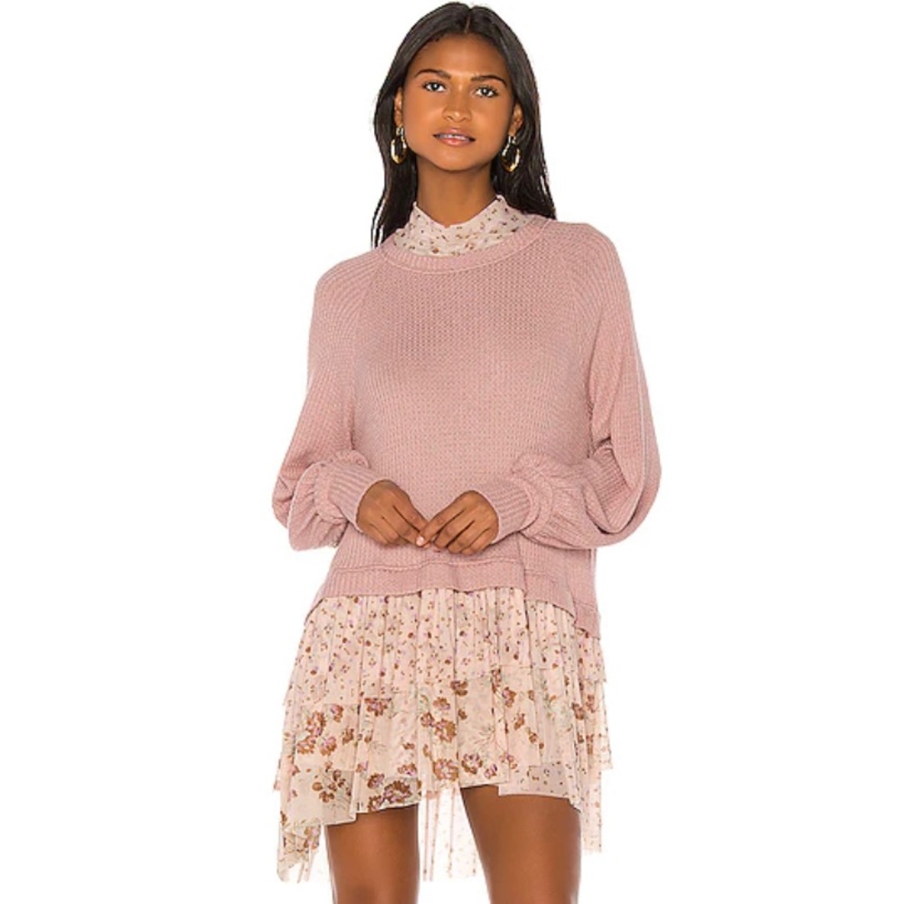 FP mixed-media pink floral sweater mini dress - XS